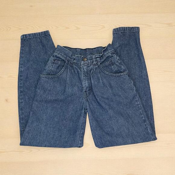 Vintage 80s Sasson Girls Mini Check Pleated Jeans Tapered Leg Size XS - Picture 1 of 10